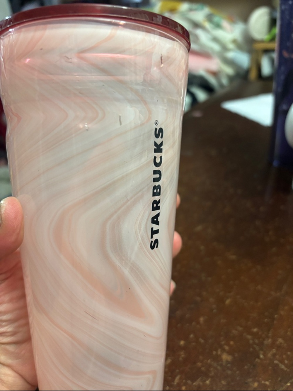 Starbucks Pink marbled glass 20oz 2017 preloved collector coffee cup tumbler - Picture 7 of 7